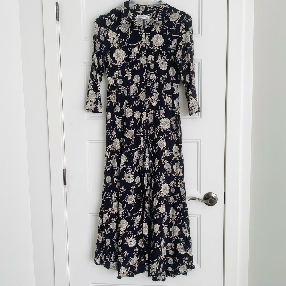 Zara Long Sleeve Black Floral Shirt Dress Soft Cotton Size Small